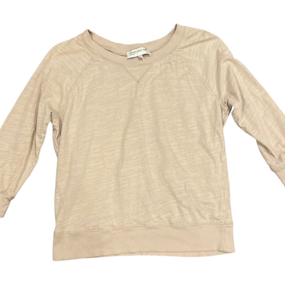 Jones New York Sport Tan 3/4 Sleeve Sweatshirt, Size Medium